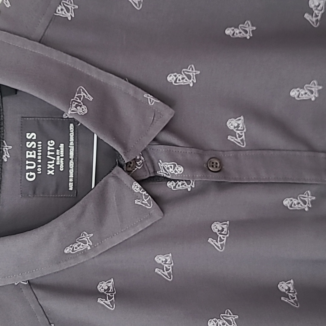 Guess Graphic Men's Button Down Short Sleeve Shirt Xxl